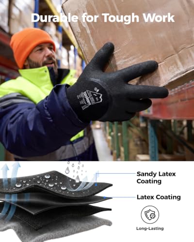 toolant Winter Work Gloves for Men & Women, 3/4 Waterproof Freezer Gloves with Thermal Insulated, Durable, Strong Grip 2 Pair Medium Black