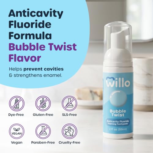 Willo Fluoride Foam Kids Toothpaste, 2 oz, Pack of 4, Bubble Twist