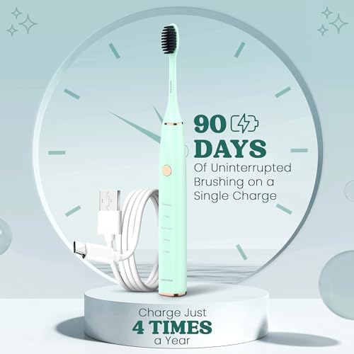 Sonic Electric Toothbrush for Adults – Battery Powered Tooth Cleaning Brush with Timer, 5 Modes & 3 Intensity Levels – Long-Lasting 90-Day Battery Life