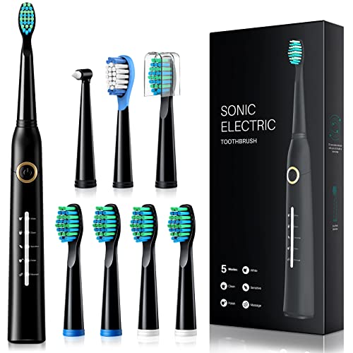 TEETHEORY Electric Toothbrush for Adults with 8 𝐁𝐫𝐮𝐬𝐡 𝐇𝐞𝐚𝐝𝐬 and 6 Replacement Brush Heads