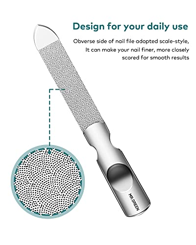 Nail File,Professional Double Sided Stainless Steel Nail File with Non-Slip Handle and Leather Case,Nail Buffering Files Washable,Metal Nail File for Men and Women Mr-2104