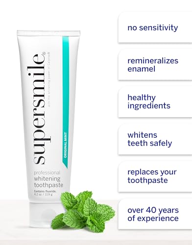 Supersmile Original Mint Whitening Toothpaste, 4.2 Oz, Calprox® + Fluoride 4.2 Ounce (Pack of 1)
