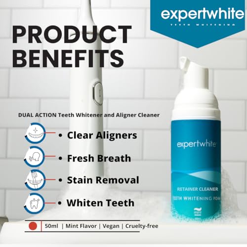 Peroxide Aligner & Retainer Cleaner Foam – Teeth Whitening & Cleaning Foam for Invisalign, Clear Aligners & Night Guards – Non-Abrasive, Enamel-Safe – [1.69fl oz, 150 Treatments]