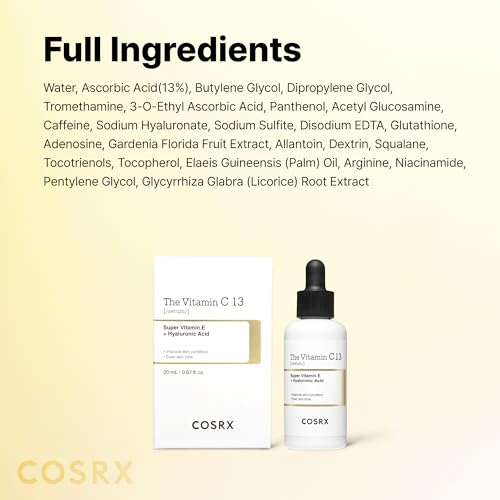 COSRX 13% Pure Vitamin C Serum for Face, Hydrating Facial Serum, 0.67 oz