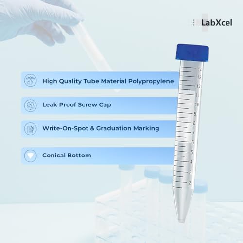 Polypropylene Conical Centrifuge Tubes - Plastic Test Tubes with Caps, Printed Graduation, Sterile, Blue Flat Screw Caps, for Medical and Laboratory Use (50, Conical 15ml with Tray) 50