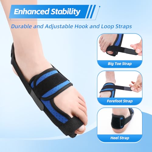Big Toe Brace Splint for Broken, Turf Toe, Fracture, Arthritis, Sprains, Support for Women & Men, with 2 Removable Metal Plates - Blue Left
