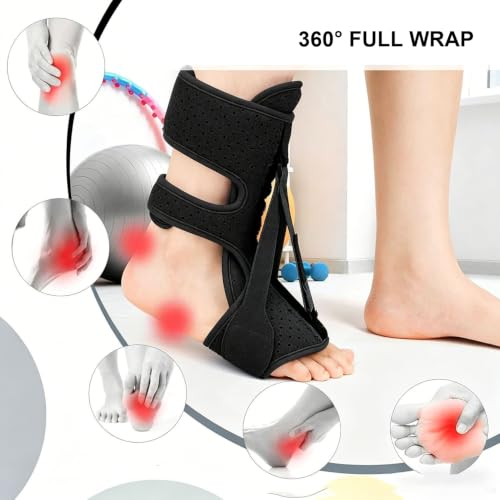 Plantar Fasciitis Night Splint 5-Piece Kit, Foot Drop Brace + Massage Ball + Socks + Arch Support + Bag Black Kit