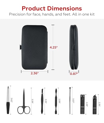 Stocking Stuffers Gift for Dad Men, Manicure Set Nail Clippers Grooming Kit with Travel Case, Personal Care Tools Birthday Gifts for Men Women Black-red