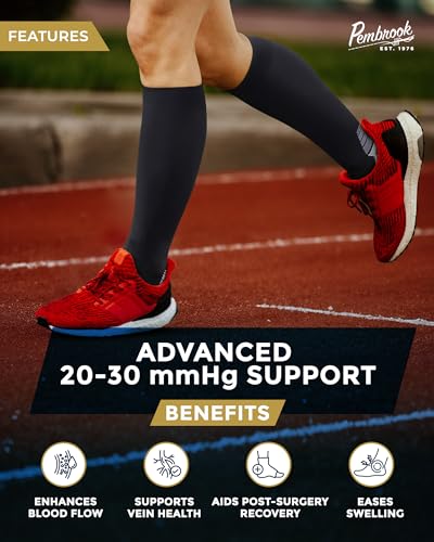 Pembrook 3 Pairs Compression Socks 20-30 mmHg - Compression Socks for Women and Men | Running, Athletic, Travel, Nurses Large Black - 3 Pairs
