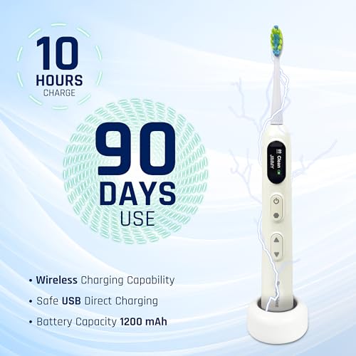 White Electric Toothbrush with Travel Case & 8 Vibrating German Pedex Bristle Brush Heads