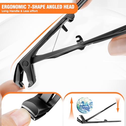 Nail Clippers for Men Thick Nails with Angled Head & Wide Opening, Heavy Duty Large Nail Clippers for Seniors with Catcher, 2026 Slanted Sharp Nail Clippers Set Gifts for Men Women Adults Black Angled Head&Slanted Nail Clippers