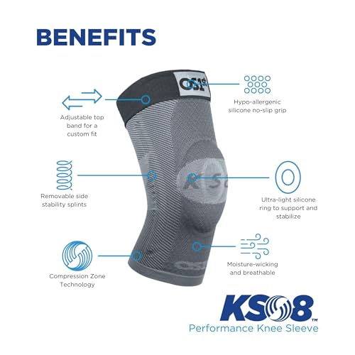 OrthoSleeve Stabilizing Compression Knee Brace KS8 with Patella Stabilizer Ring, Stability Splints and Adjustable Top for Knee Pain, Arthritic Knees, Post-Surgery and Swelling (Medium) Medium