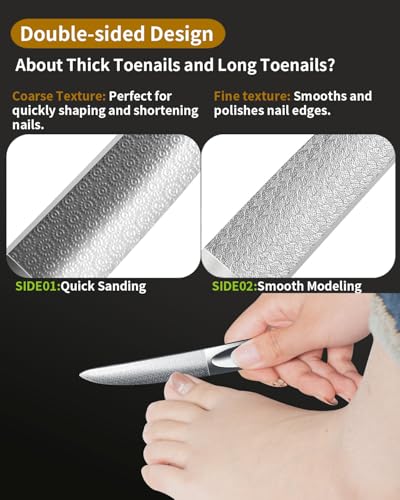EBEWANLI Curved Nail File, Toenail File for Thick Toenails, 4.9inch Double Sided Metal Nail File, Stainless Steels Toe Nail Files for Thick Nails, Heavy Duty Fingernail File for Men and Woman