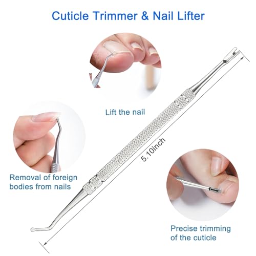 Premium Stainless Steel Manicure Tools 2-Piece Set, Upgrade Gel Nail Polish Remove Tool & Cuticle Pusher, Cuticle Trimmer & Nail Lifter, Durable&Hygienic, For Women Ring Pusher