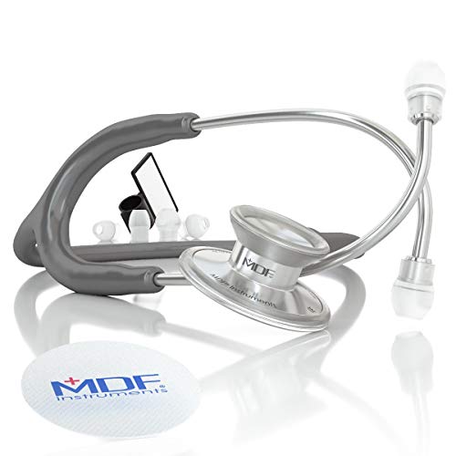 MDF Instruments Acoustica Lightweight Stethoscope for Doctors, Nurses, Students, Silver/Gray tube + MDF LUMiNiX Illuminator Medical Professional Diagnostic Penlight