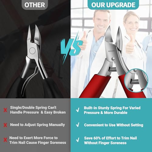 Toenail Clippers for Ingrown & Thick Toenails - Heavy Duty Toe Nail Clippers for Remove Side Ingrown Toenail with Angled Sharp Blades, Professional Pedicure Tool with Long Handle for Seniors & Men Paronychia Nemesis - Red Kit