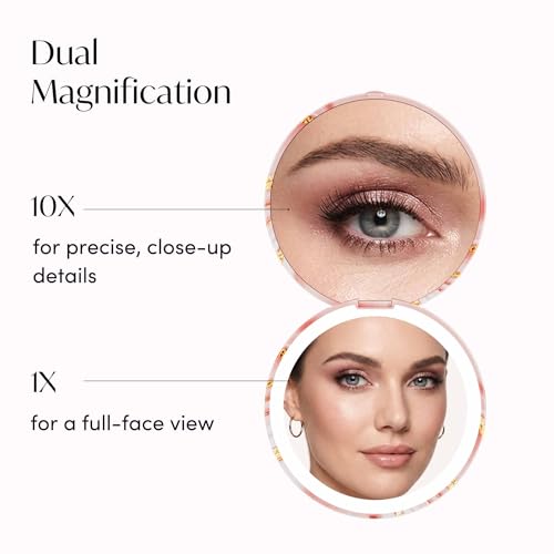 Fancii Mini Taylor Compact Magnifying Mirror with LED Light, 10x/1x, Rechargeable, 3 Light Settings, Dimmable - Small Lighted Travel Handheld Mirror for Pocket, Handbag, Purse, 2-Sided (Marble Rose) Marble Rose