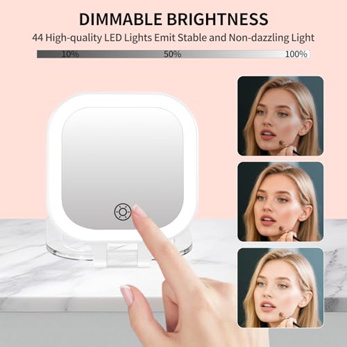 FUNTOUCH Travel Makeup Mirror, Portable Rechargeable Mirror with Lights White-c