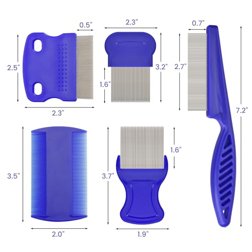 Flea Comb for Cats Dogs, 6 Pack Pet Lice Comb Set Pet Grooming Pets for Small, Medium & Large Pets (Blue) Blue