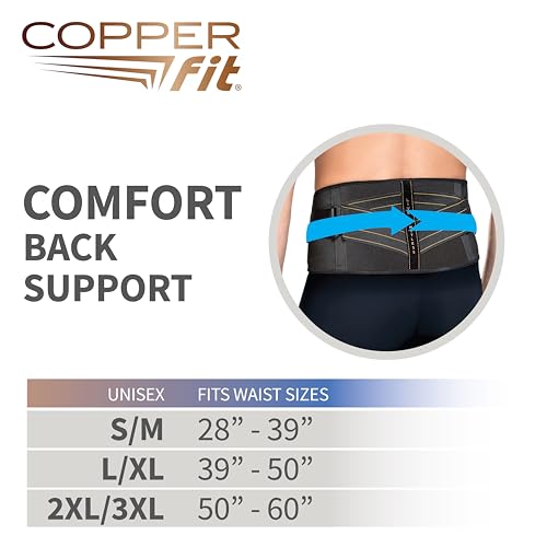Copper Fit Advanced Back Pro Back Support, Black with Copper Trim, Small/Medium (CFBACK) Small/Medium Unisex Waist Size 28”-39” 1