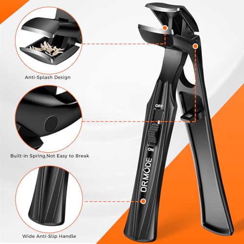 DRMODE Toenail Clippers for Seniors Thick Toenails, Angled Head Wide Jaw Black Big