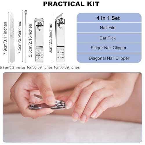 16 Sets Travel Manicure Set Professional Nail Clipper Kit Bulk,4 in 1 Adult Stainless Steel Travel Manicure Kit with Case Individually Wrapped Nail Clippers Bulk for Homeless,Hotel,Charity(4 Colors) Multi Color