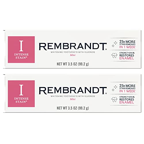 REMBRANDT Intense Stain Whitening Toothpaste with Fluoride, Removes Tough Stains & Deeply White + Peroxide Whitening Toothpaste, Peppermint Flavor, 3.5-Ounce (Pack of 2)