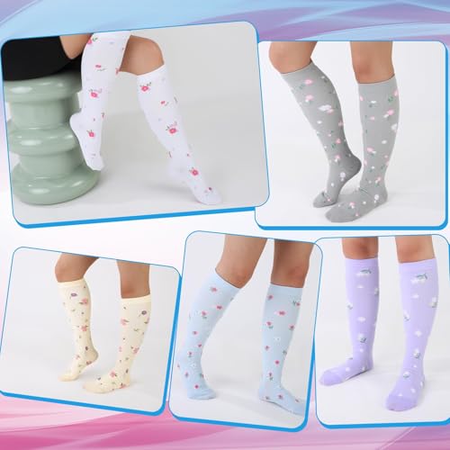 Jspupifip 6 Pairs Plus Size Compression Socks for Women, Wide Calf 4X-Large White, Blue, Pink, Gray, Beige, Purple
