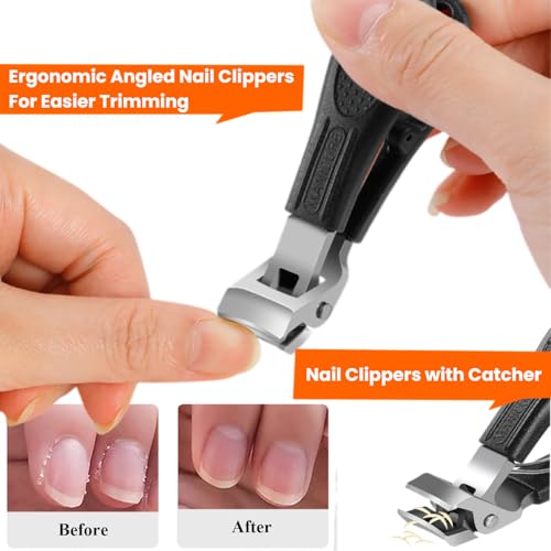Toenail Clippers for Thick Toenails for Seniors, Angled Head Large Toe Nail Clippers Set for Men, Heavy Duty Ingrown Toenail Clippers Long Handled, Ultra SharpSlanted Nail Cutter