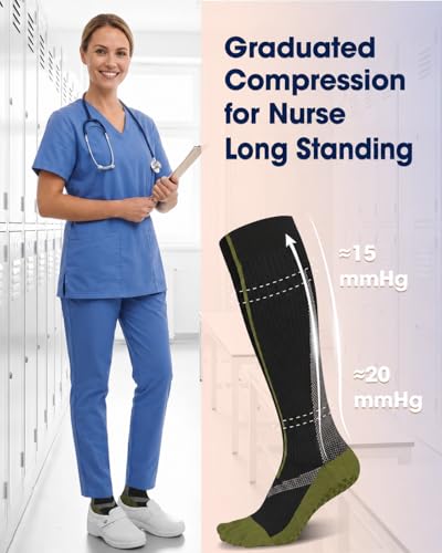 Compression Socks for Women with Grips Knee High Toe Socks Grippy Socks Woman Non Slip for Pregnancy Nurse Athletic Small-Medium A02-five Toe-black/White