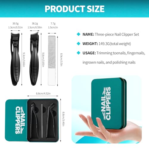 Upgraded ingrown toenail Clippers Set for Thick Nails for Seniors Ergonomic Angled Head and Heavy-Duty Long Handle for Thick Nails, Wide Jaw Nail Cutter with Catcher for Women and Men Curved handle set