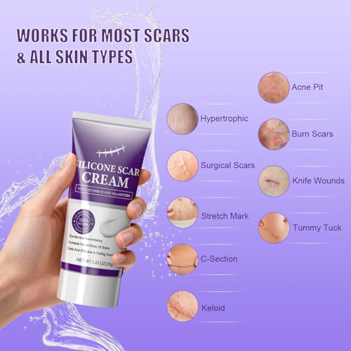 Silicone Scar Cream Scar Gel - Advanced Scar Removal Cream for Surgical Scars, Stretch Marks, Acne, C-Section, Keloids, Old & New Scars Scar Treatment from Body & Face, 35g (1.23Oz) Large