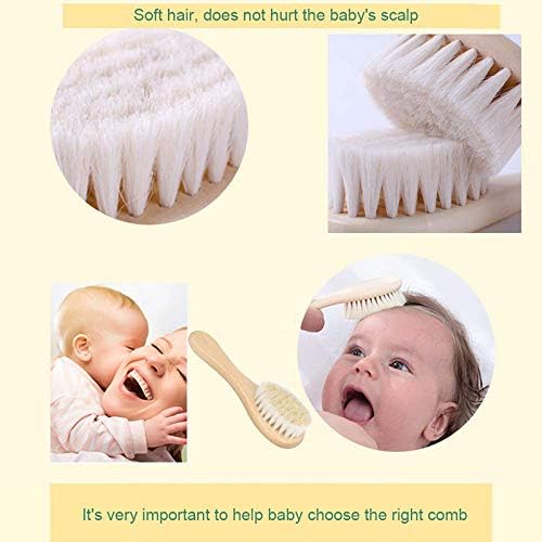 yarui Baby Brush Wooden Baby Hair Brush Pure Natural Wool Comb Brush Newborn Infant Baby Brush Head Massager - BeesActive Australia