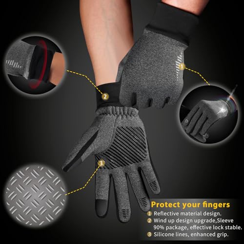 SIMARI Winter Gloves for Women Men - Cold Weather Thermal Touch Screen Ski Snow Glove Liners, Non-Slip Palm & Warm Fleece Lined, for Running Cycling Driving Hiking Walking Sports Outdoor Texting Work Grey X-Large