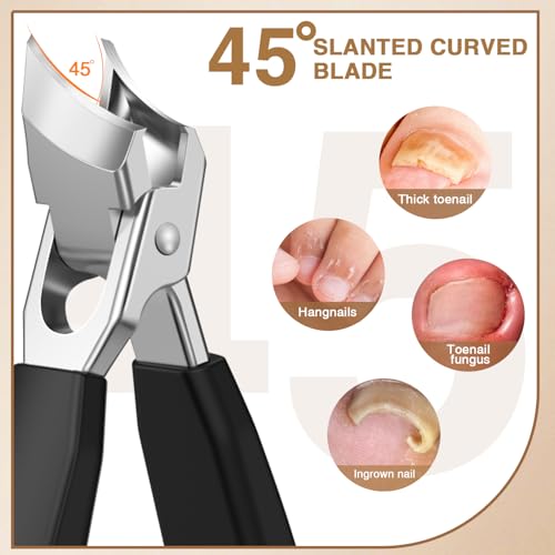 Upgrade Large Toenail Clippers for Thick Nails for Seniors Long Handle, Ultra Sharp Precision Nail Clippers for Men, Curved Wide Jaw Opening Fingernail Clippers with Catcher Nail Cutter for Women Classic