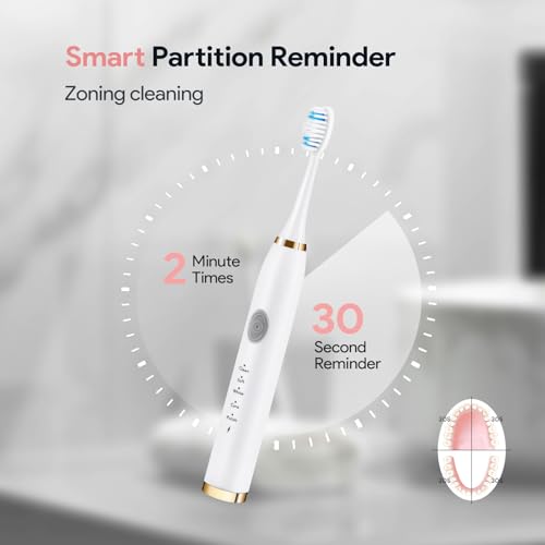 Dnil 2 Pack Electric Toothbrush for Adults and Kids, Travel Toothbrush Includes 10 Replacement Toothbrush Heads, 5 Modes with 2 MIN Smart Timer (Blue White)