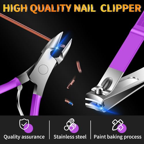 Manicure Set 16Pcs Professional Stainless Steel Pedicure Kit Mens Grooming Kit Fingernail & Toenail Clippers Set Manicure Kit with Luxurious Travel Bag, Sharp Nail Scissors and Clipper (Purple) 16Pcs-Purple