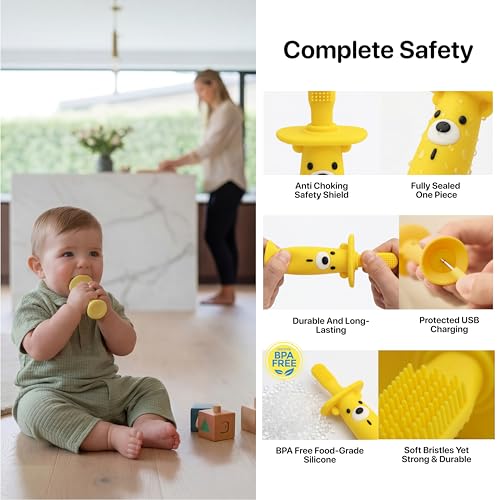 Vibrating Baby Toothbrush l Bone Conduction Music l Soft BPA-Free Silicone Oral Sensory chew Toys for Kids & Babies, 9-24 Months, Blue 1 Count (Pack of 1)