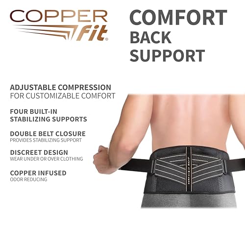 Copper Fit Advanced Back Pro Back Support, Black with Copper Trim, Small/Medium (CFBACK) Small/Medium Unisex Waist Size 28”-39” 1