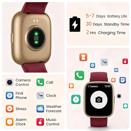 Smart Watch with Alexa Built-in, 1.83" HD Bluetooth Calling Fitness Tracker Burgundy