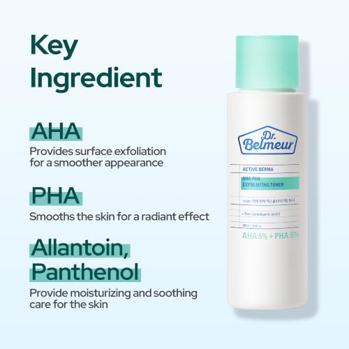 Dr. Belmeur AHA/PHA Exfoliating Toner (3.3fl oz) - Korean Skincare Mild Exfoliating & Pore-Refining Toner – AHA, PHA,. Allantoin & Panthenol for Smooth, Hydrated Skin.