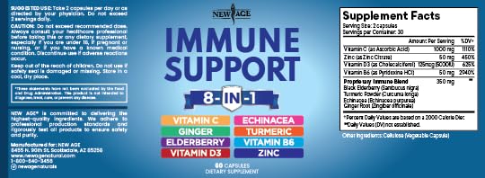 8 in 1 Immune Support Booster Supplement with Echinacea, Vitamin C and Zinc 50mg, Vitamin D 5000 IU, Turmeric Curcumin & Ginger, B6, Elderberry (8 in 1 Capsules (Pack of 5)) 300 Capsules (Pack of 5)