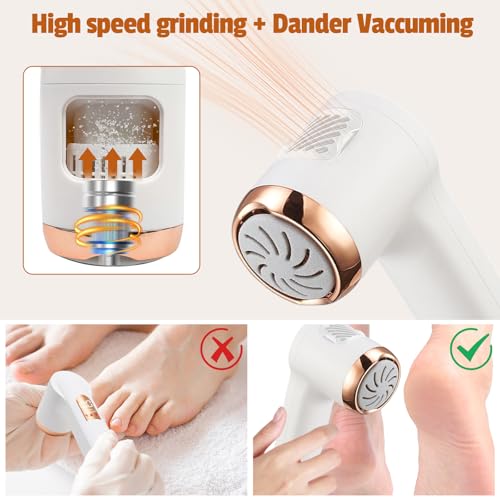 Electric Foot Scrubber File Callus Remover with Absorb Function, Waterproof Foot Grinder Cracked Dry Dead Skin Removal for Feet Care, 3 Rollers, 2 Speed, Battery Display