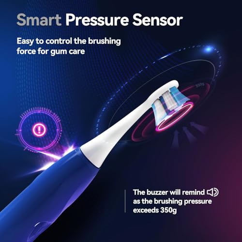 SEAGO Electric Toothbrush with Pressure Sensor for Adults, 8 Heads Navy