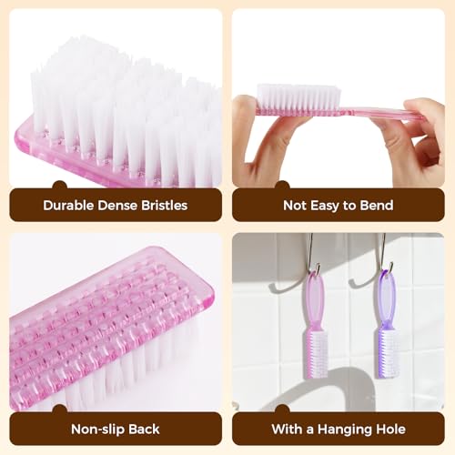 Nail Brush for Cleaning Fingernails, Larbois 4 Pack Deep Cleaning Fingernail Brush for Cleaning Nail Scrubber Brush Heavy Duty Foot Brush Handle Grip Nail Brushes for Toes and Fingernails Color-0