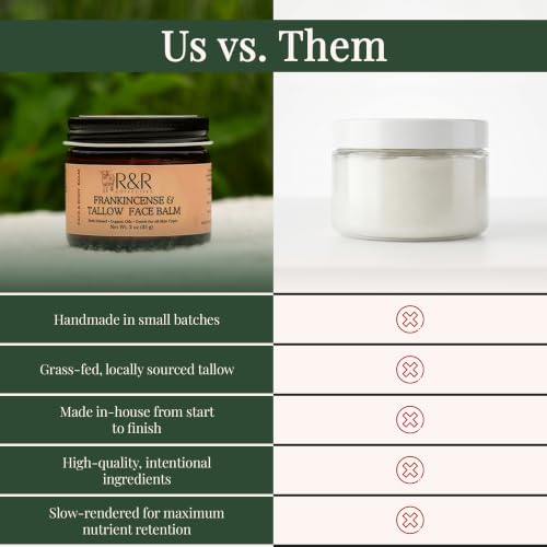 R&R Collective Frankincense Tallow Face Moisturizer – 100% Grass-Fed Whipped Beef Tallow Balm for Dry, Sensitive Skin, Eczema & Psoriasis – Handmade Natural Skincare – 2 oz
