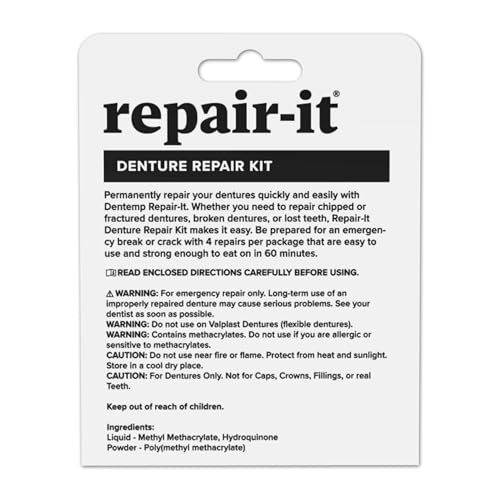 Dentemp Repair Kit - Repair-It Advanced Formula Denture Repair Kit - Repairs Broken Dentures, Mends Cracks and Replace Loose Teeth - 1 Pack (4 Count) - (Packaging May Vary) 1 Pack (4 Repairs)