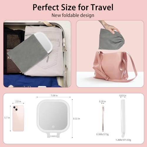 Travel Makeup Mirror with Lights & 1X/10X Magnifying Vanity Mirror 7" White