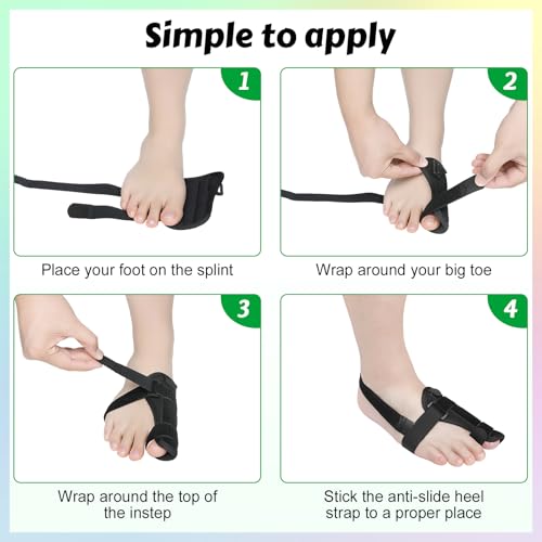 Broken Big Toe Splint Brace for Women & Men, Adjustable Big Toe Support Brace with 2 Aluminum Plates for Big Toe Broken, Fracture, Injured, Sprains (Black, Right) Black