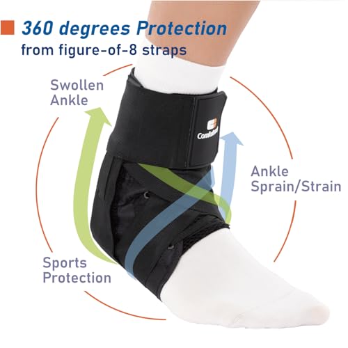 Comforband Lace-Up Ankle Brace for Sprained Ankle, Adjustable Stabilizer for Injury Recovery, Tendonitis, and Arthritis, Support for Basketball, Volleyball, Running, Soccer, Men and Women (Small) Small